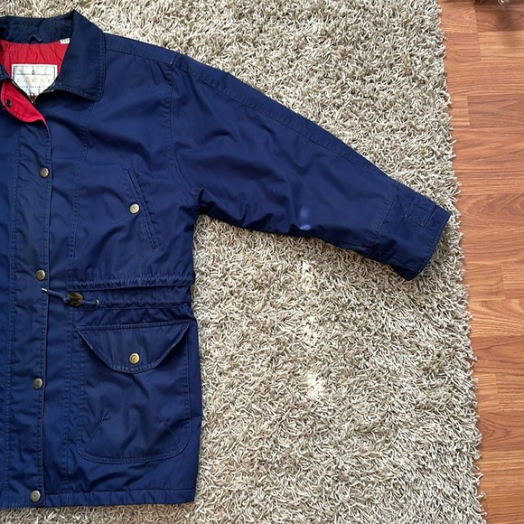 Vintage Towne London Fog Navy Elastic Waist Red Plaid Lining Winter Coat Large - Picture 6 of 14